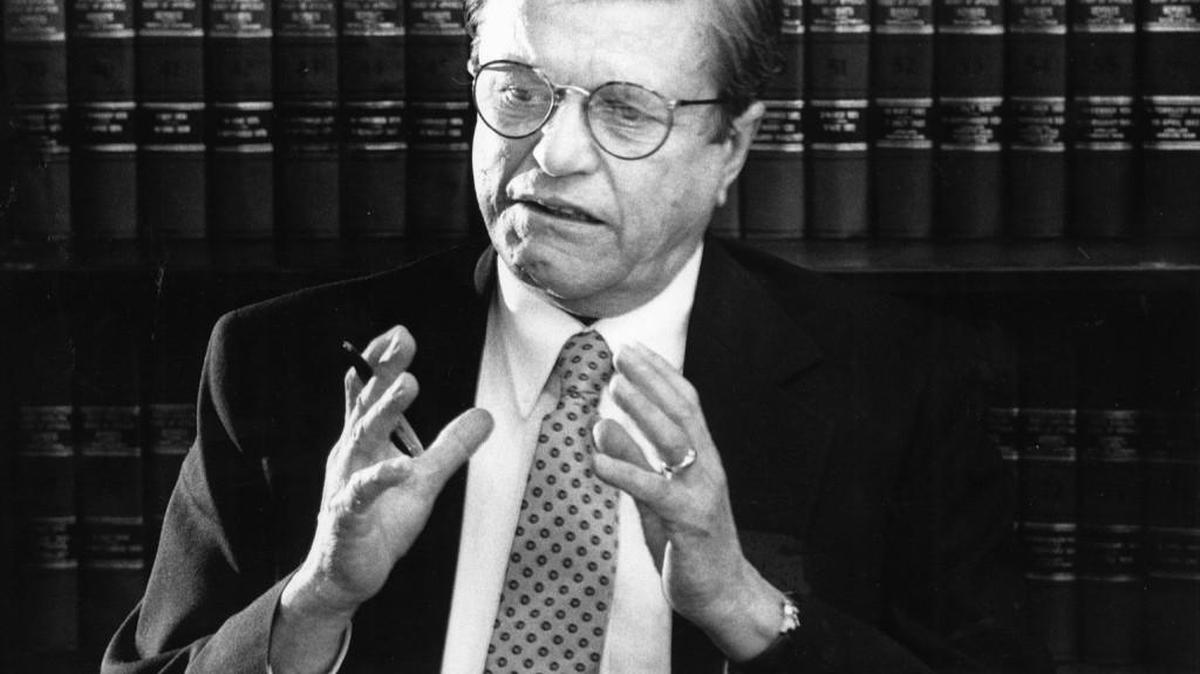 Former Senator Robert Morgan during a staff meeting at SBI headquarters in 1990. Staff photo by Robert Miller.