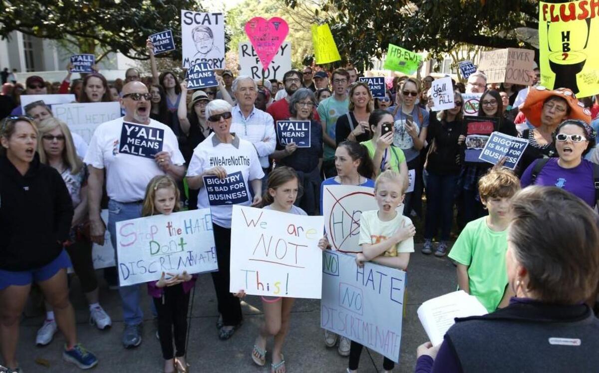 Children were front and center on North Blount Street across from the NC Governor's Mansion as Triangle Families Against HB2 loudly shouted and chanted slogans and sang songs noting their distaste for HB2, the Republican led Legislature and particularly NC Governor Pat McCrory on April 2.