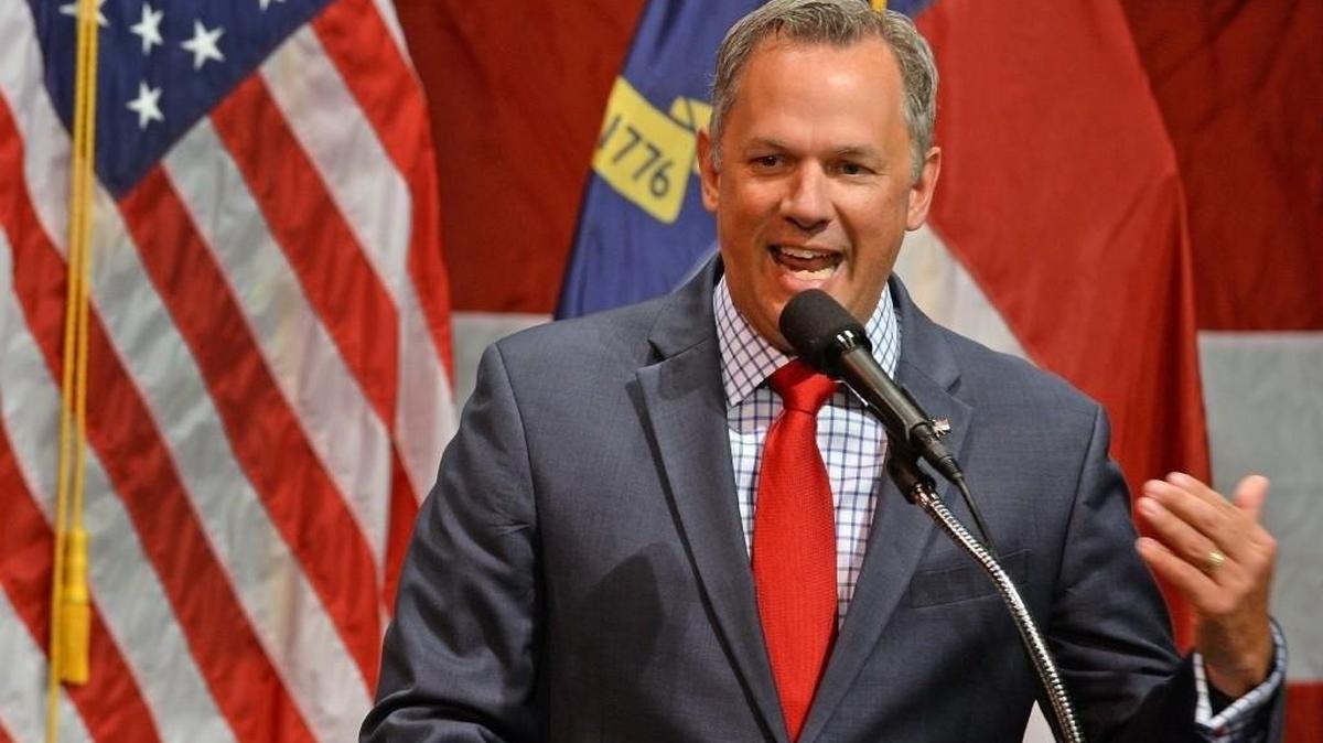 N.C. Lt. Governor Dan Forest speaks at a 2016 town meeting in Raleigh.