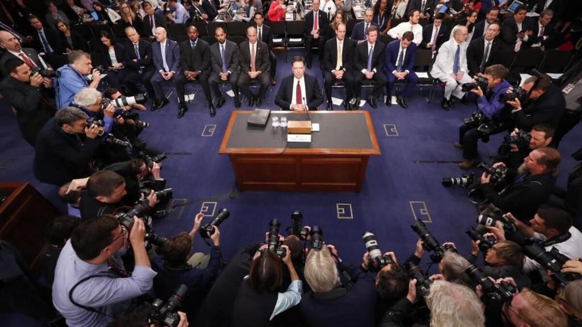 Former FBI Director James Comey prepares to testify before the Senate Intelligence Committee on June 8.