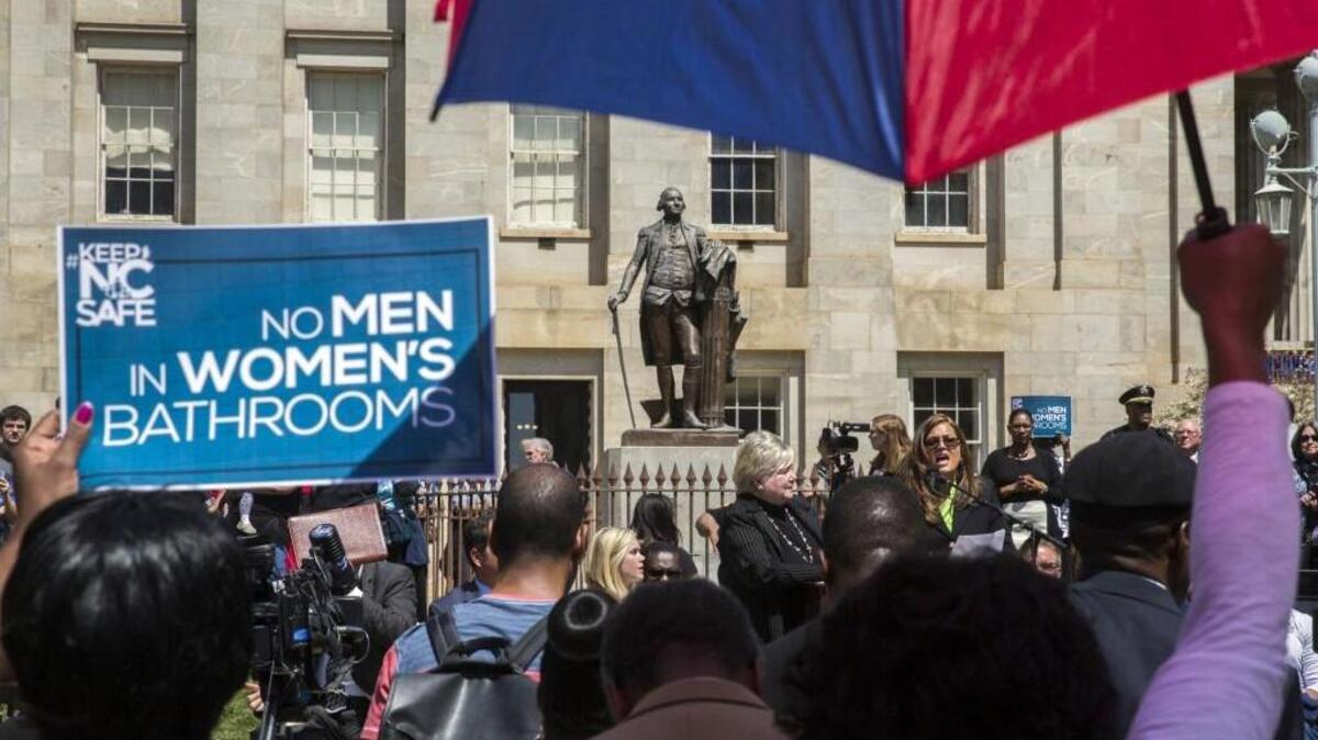 Supporters of HB2 rally outside the state Capitol in Raleigh.