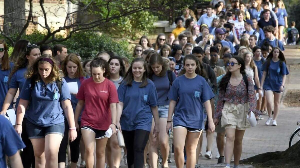 About 200 students, most of them members of UNC fraternities and sororities took part in the annual regional “It’s On Us” rally to raise awareness about sexual assault on campus and to raise funds for the Orange County Rape Crisis Center. The rally took place on the campus of UNC-Chapel Hill on April 12.
