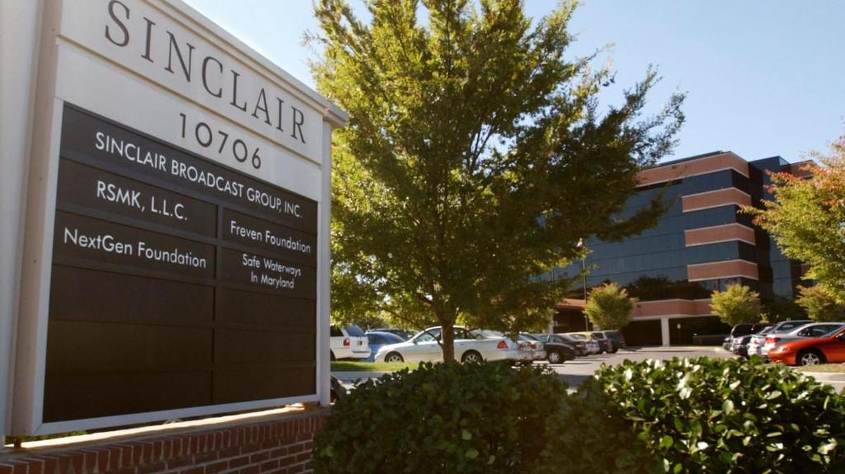 In this Tuesday, Oct. 12, 2004 file photo, Sinclair Broadcast Group, Inc.'s headquarters stands in Hunt Valley, Md. Sinclair Broadcast Group, one of the nation's largest local TV station operators, announced Monday, May 8, 2017, that it will pay about $3.9 billion for Tribune Media, adding more than 40 stations including KTLA in Los Angeles, WPIX in New York and WGN in Chicago.