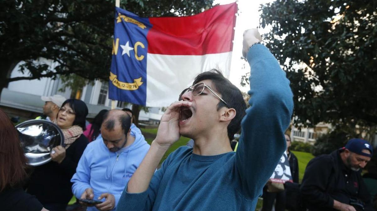 Jorge Ramos participates in a rally at the Executive Mansion to demand that Gov. Pat McCrory pull North Carolina out of a lawsuit against President Obama’s executive action on immigration.