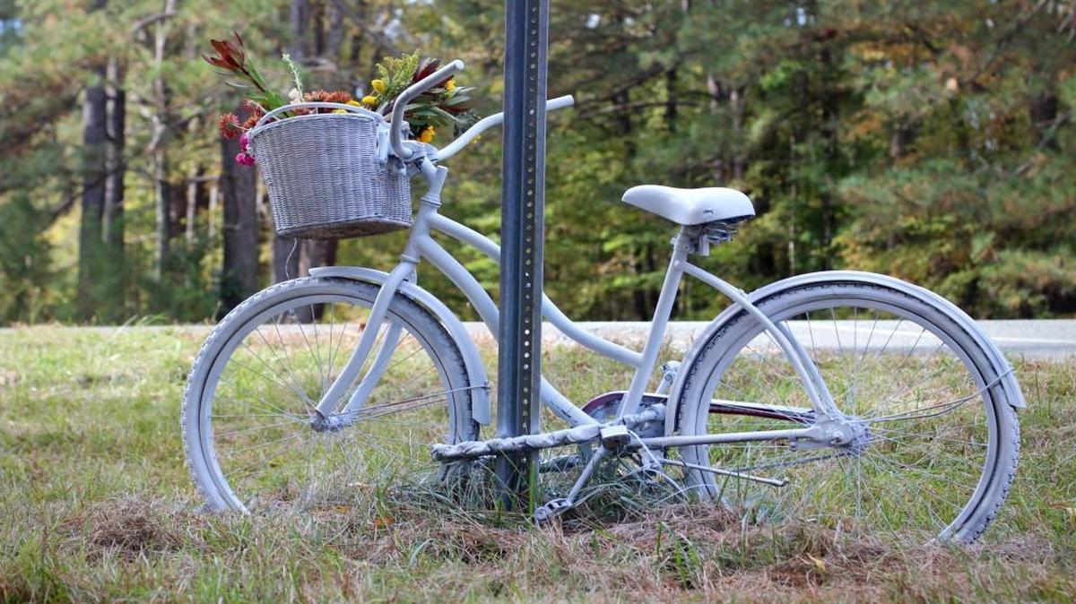A ghost bike marks the spot of a fatal accident.