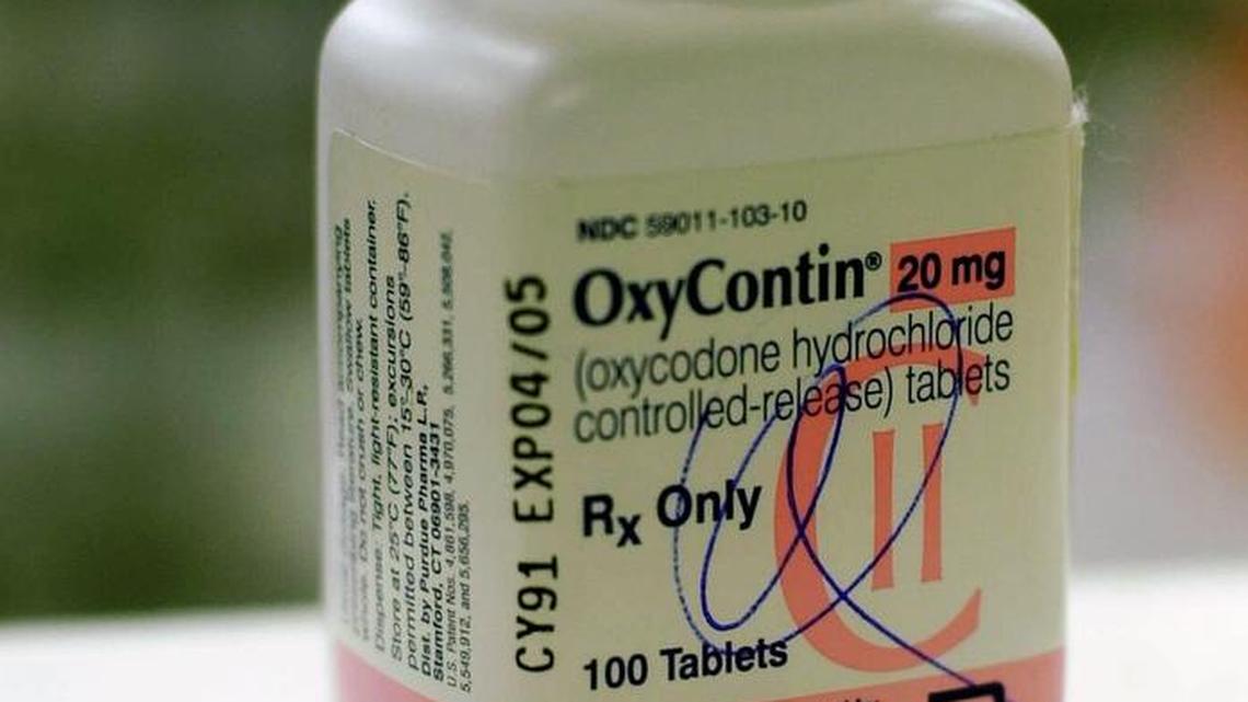 
A bottle of OxyContin, a prescribed pain medication 
