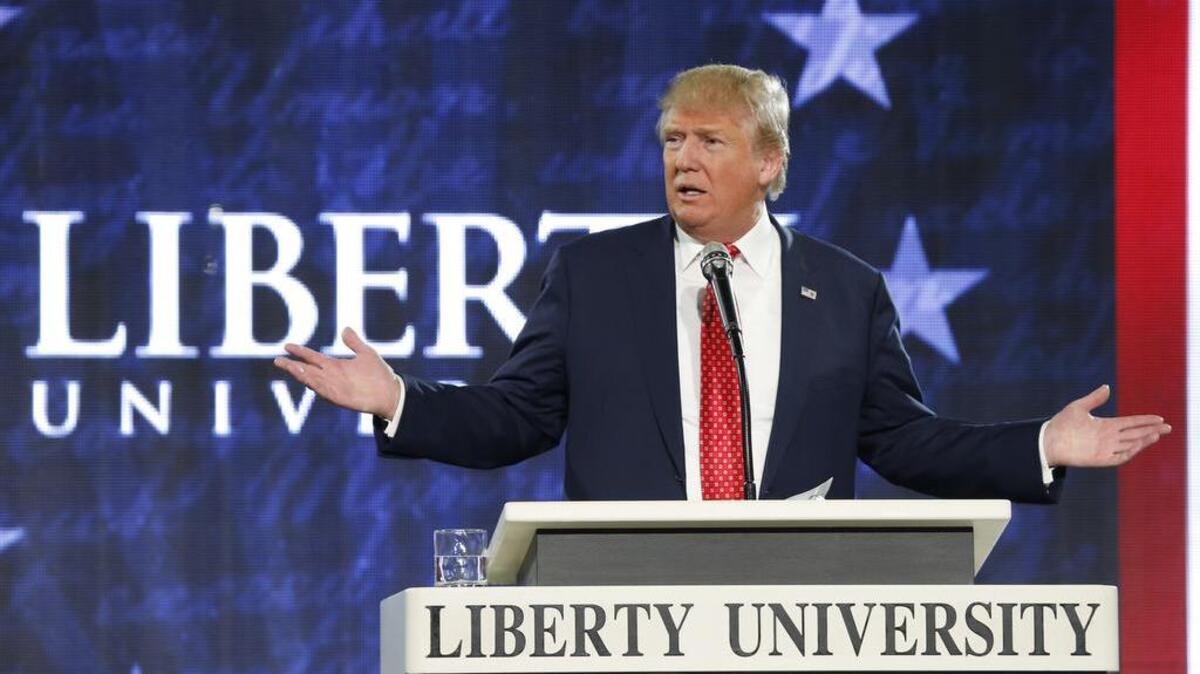 Donald Trump during a speech at Liberty University in Lynchburg, Va.