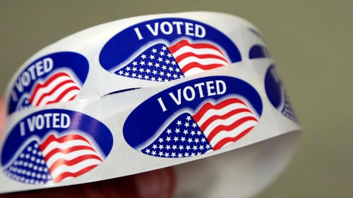 A roll of stickers awaits voters as they come out to cast their ballots in the mayoral race at Sertoma Park in Raleigh, NC, in Nov. 2017.