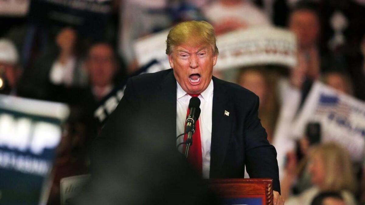 Republican presidential candidate Donald Trump speaks during a campaign rally.