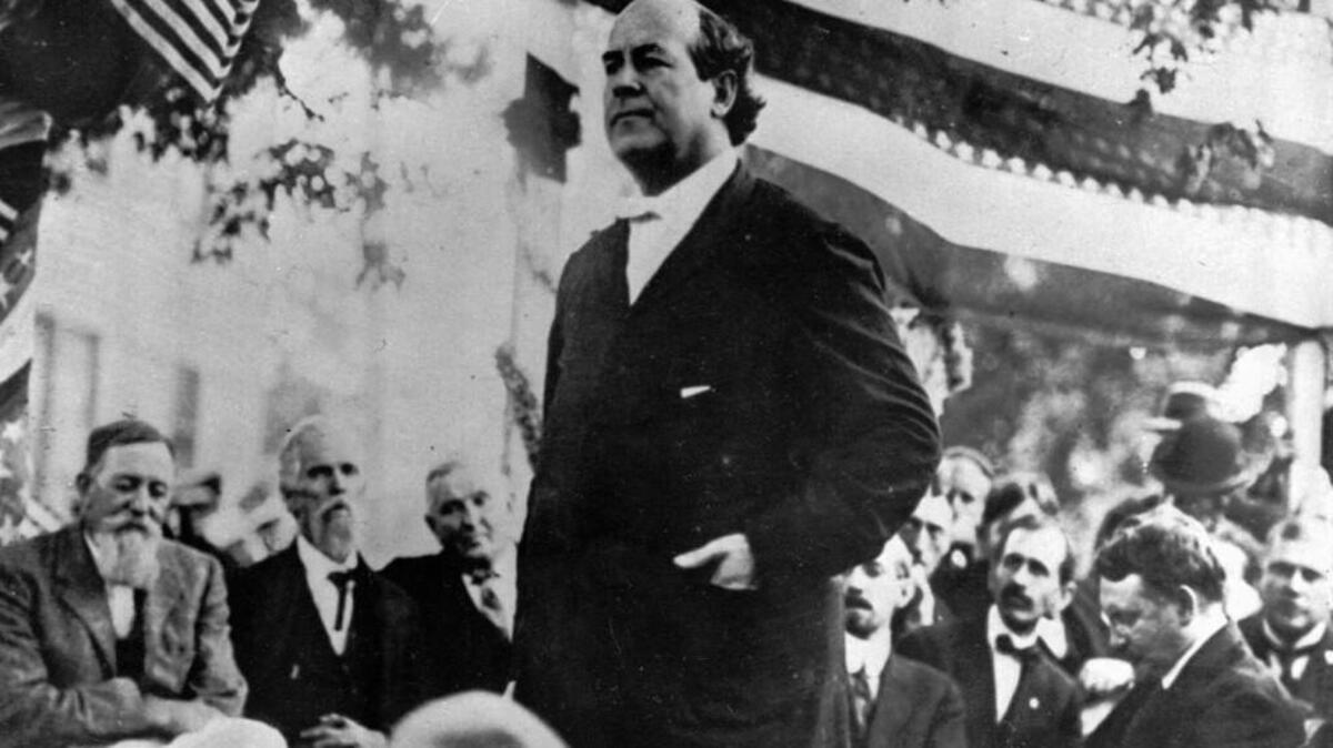 A young populist candidate named William Jennings Bryan traveled 18,000 miles by train to deliver 500 speeches, wowing crowds with wild rhetoric and lobbing barbs at William McKinley, but failing to win.