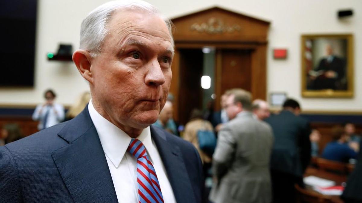 Attorney General Jeff Sessions leaves for a break during his testimony before a House Judiciary Committee hearing on Capitol Hill, Tuesday, Nov. 14, 2017, in Washington.