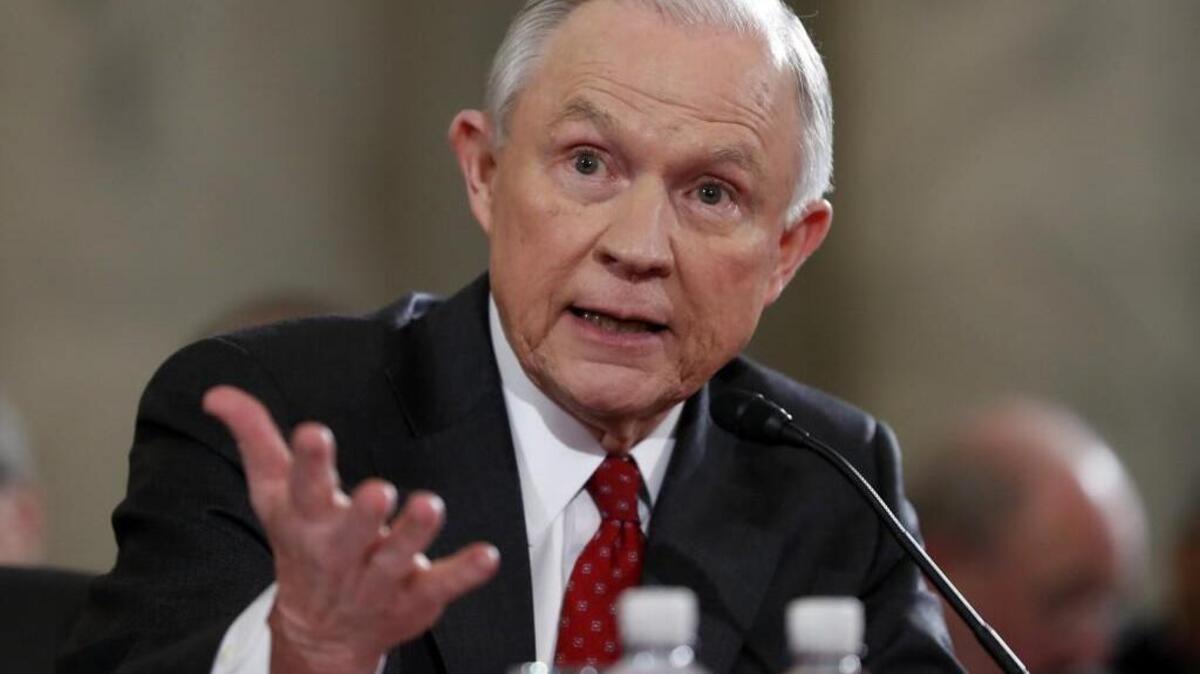 Attorney General-designate Sen. Jeff Sessions testifies at his confirmation hearing in January before the Senate Judiciary Committee.
