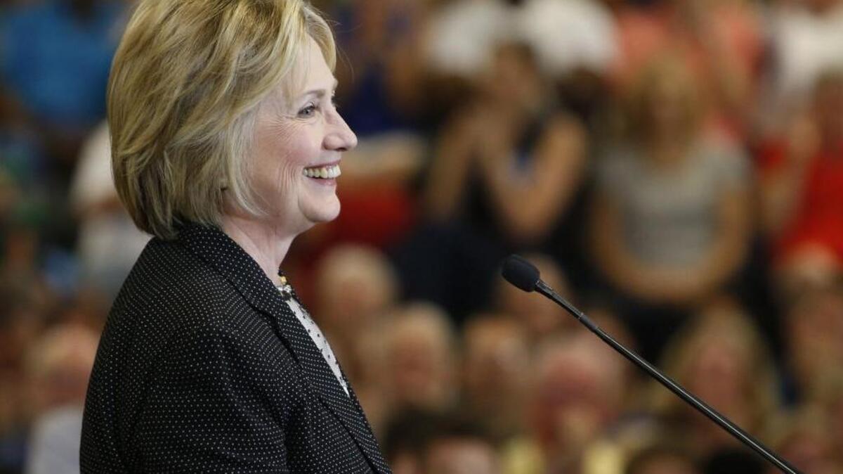 Democratic presidential candidate Hillary Clinton speaks about the economy at Fort Hayes Vocational School Tuesday in Columbus, Ohio.