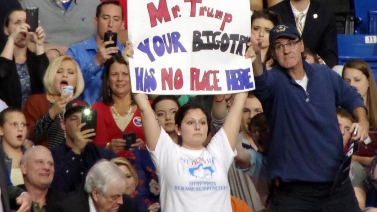 Donald Trump was disrupted at least 15 times by protesters during a rally on March 9 in Fayetteville. Trump’s rallies have been marred by racial tension.