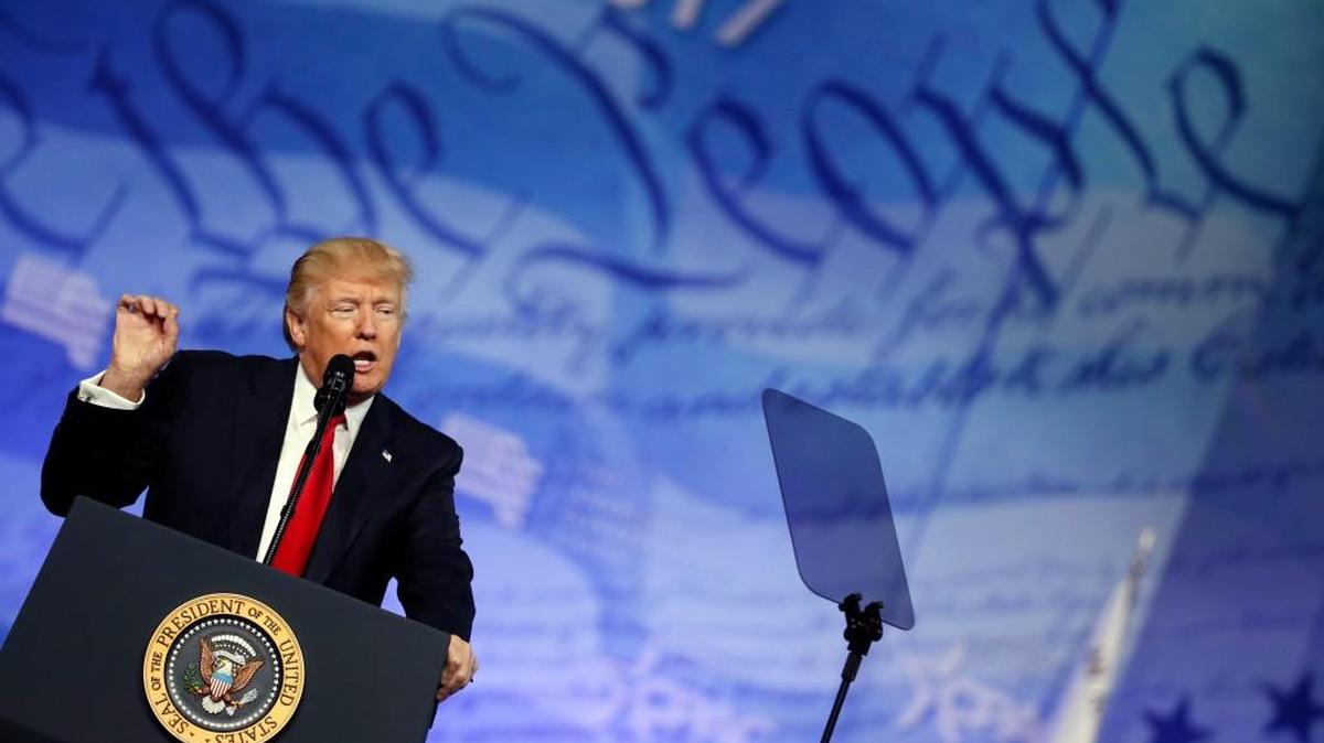 President Donald Trump speaks at the Conservative Political Action Conference (CPAC), Friday, Feb. 24, 2017, in Oxon Hill, Md.