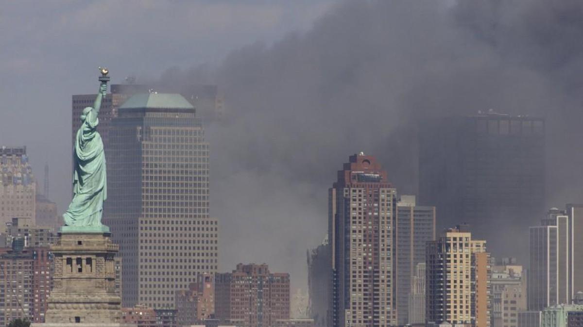Smoke rises from fires at the World Trade Center on Sept. 11, 2001.
