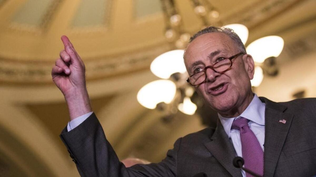 WASHINGTON, DC - OCTOBER 24: Senate Minority Leader Chuck Schumer (D-NY) addresses reporters following a lunch with Senate Democrats on Capitol Hill, October 24, 2017 in Washington, DC. President Trump was on Capitol Hill and joined Republican senators to talk about upcoming legislation, including the proposed GOP tax cuts and reform.