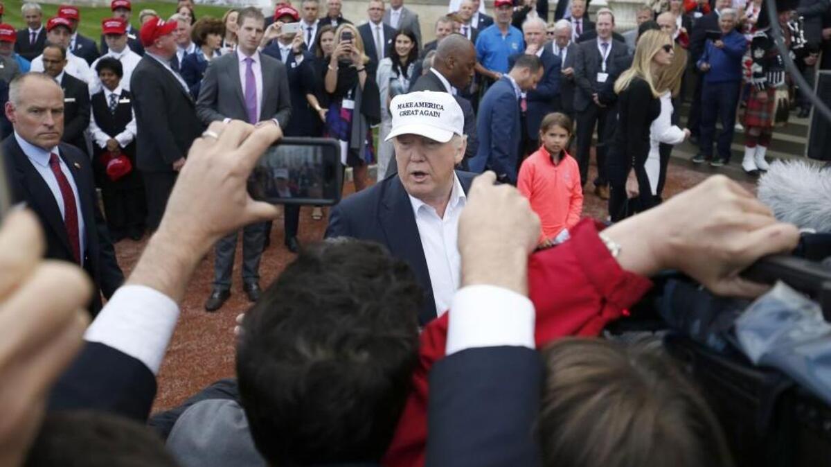 Donald Trump arrives at his revamped Trump Turnberry golf course in Turnberry, Scotland. Trump saluted the United Kingdom’s vote to leave the European Union, saying “they took back their country, it’s a great thing.”