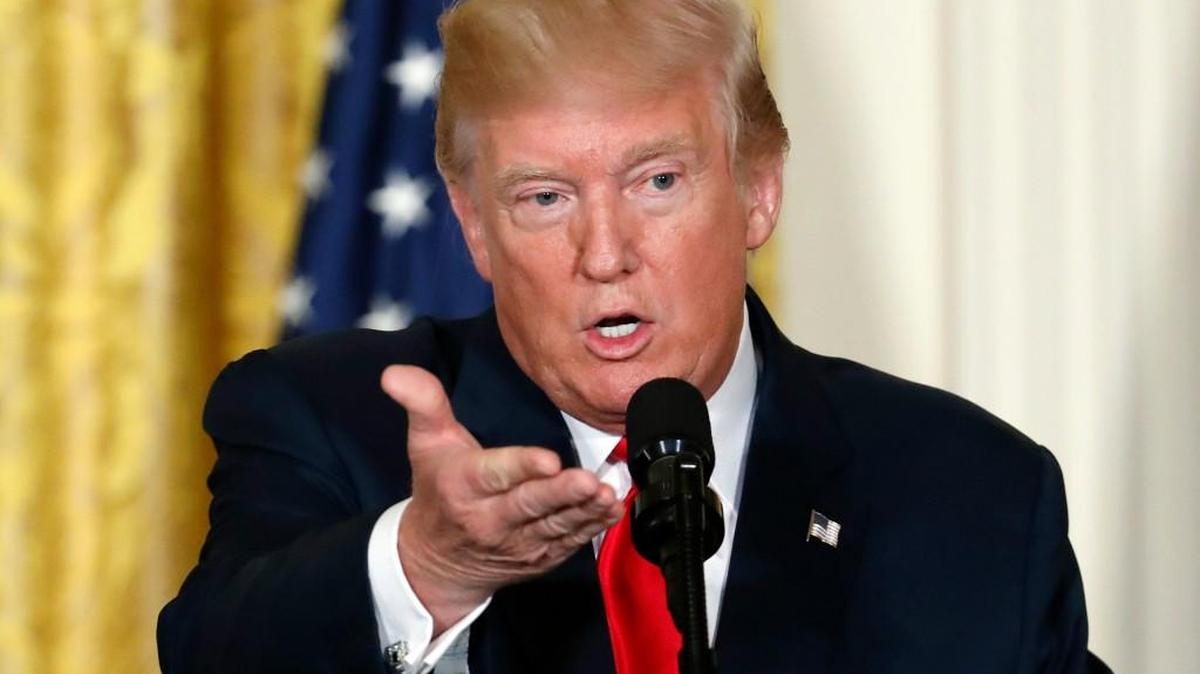 In this photo taken Aug. 28, 2017, President Donald Trump speaks in the East Room of the White House in Washington. President Donald Trump said Tuesday, Aug. 29, 2017 that "all options are on the table" in terms of a U.S. response to North Korea's launch of a missile over Japan.