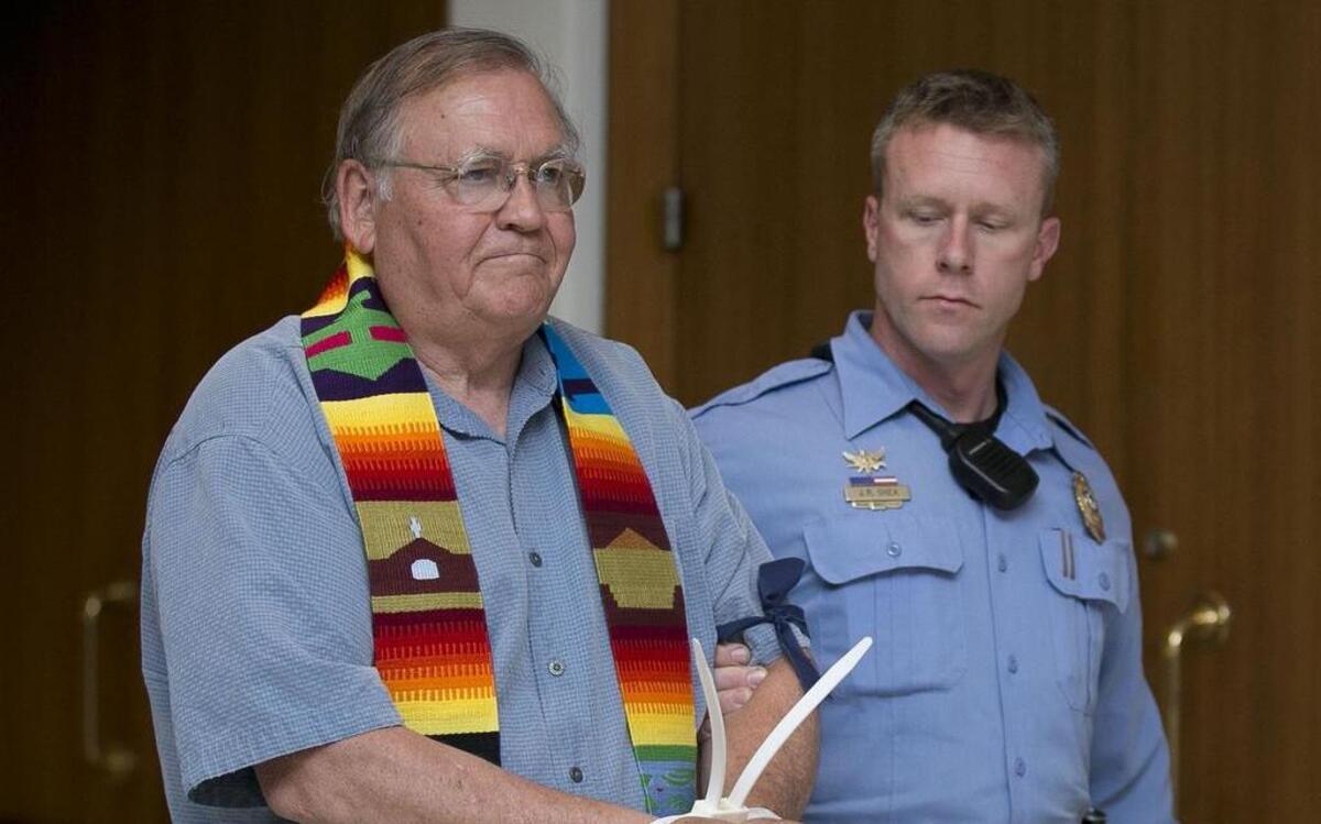 One of the more than 50 activists arrested following a sit-in in House Speaker Tim Moore’s office in opposition of House Bill 2 in Raleigh in April.