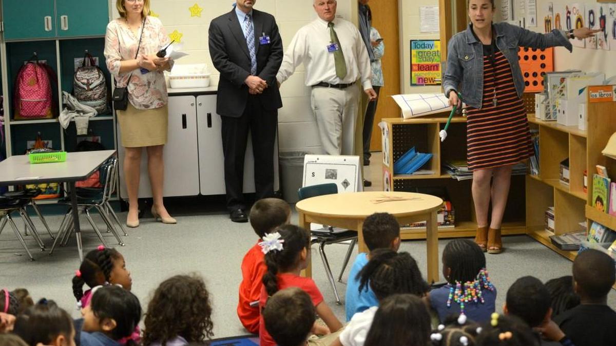 During a tour of Cooper Elementary last spring, school system administrators stopped in on a kindergarten Spanish-immersion classroom.