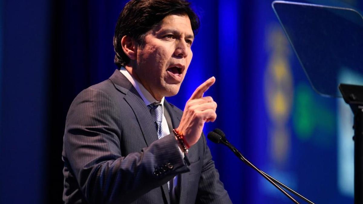 In this Feb. 24, 2018, file photo, U.S. Senate candidate, Senate President Pro Tem Kevin de Leon, D-Los Angeles, speaks at the 2018 California Democrats State Convention in San Diego. Democratic officials in some high-tax states are pushing legislation that would retain a federal tax break for state and local taxes, a deduction that was capped in the recent GOP tax overhaul.