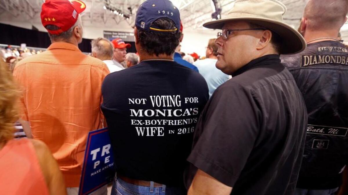 Supporters wait for the start of a Republican presidential candidate Donald Trump’s rally in Dimondale, Mich.