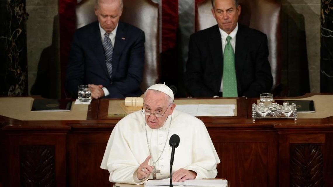 Pope Francis addresses a joint meeting of Congress on Capitol Hill in Washington on Thursday, making history as the first pontiff to do so.
