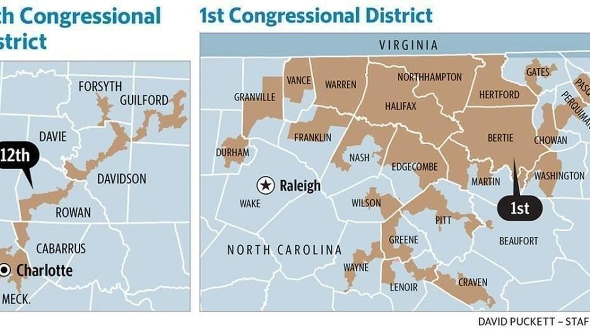 A federal court found in February 2016 that North Carolina’s 1st and 12th Congressional Districts were illegally gerrymandered to reduce the voting power of African-Americans. The districts had to be redrawn by the General Assembly in