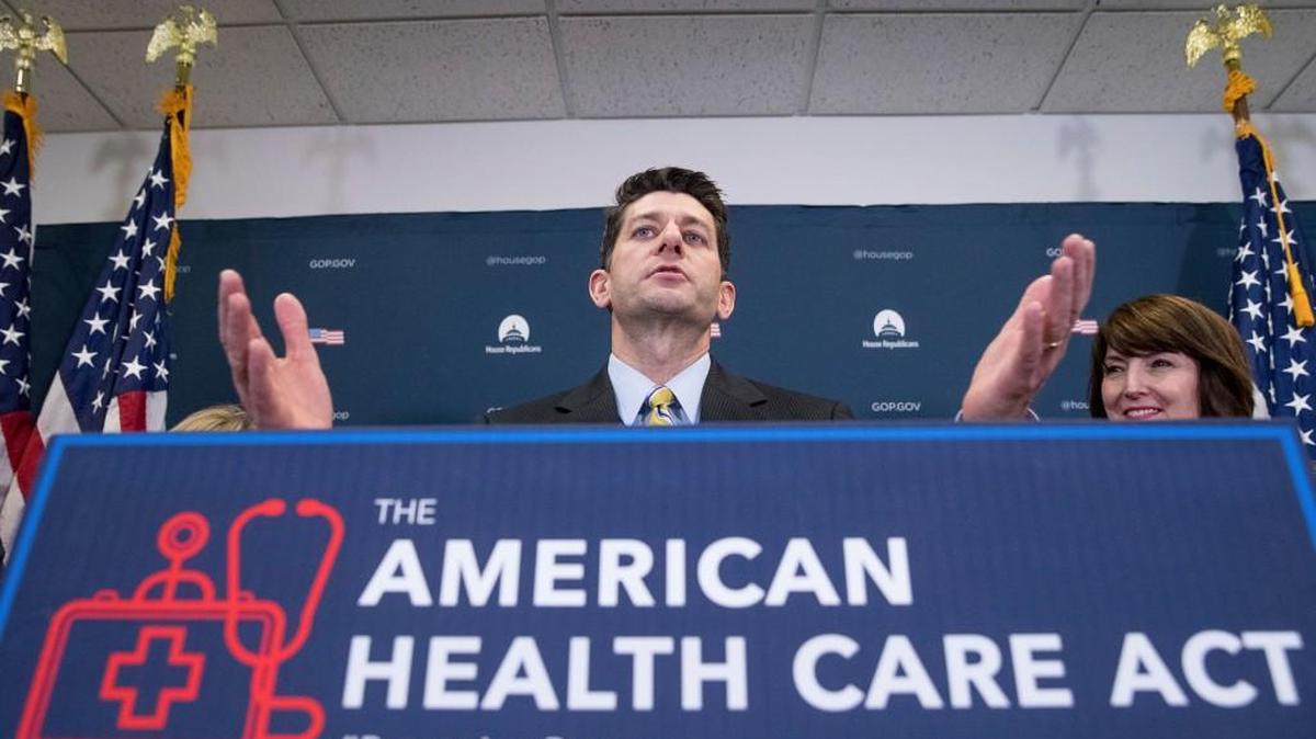 House Speaker Paul Ryan of Wis., accompanied by Rep. Cathy McMorris Rodgers, R-Wash., right, speaks at a news conference following a GOP party conference at the Capitol, Wednesday, March 15, 2017, in Washington.