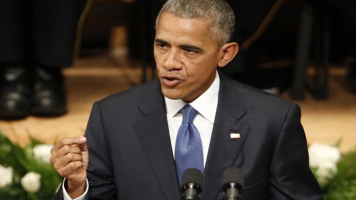 President Barack Obama speaks during a memorial for five Dallas and DART police officers shot to death last week.