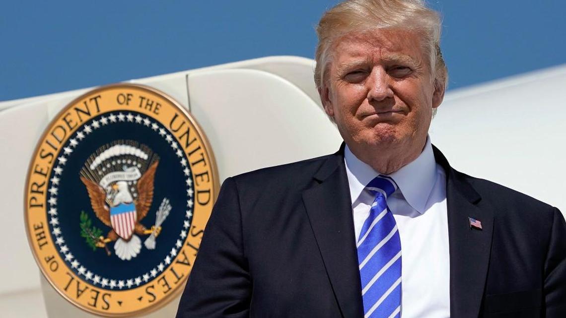 President Donald Trump during his arrival at Bismark Municipal Airport, Wednesday, Sept. 6, 2017 in Bismark, N.D.