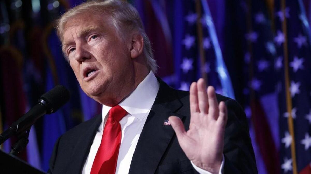 President-elect Donald Trump speaks during an election night rally Nov. 9, 2016, in New York.