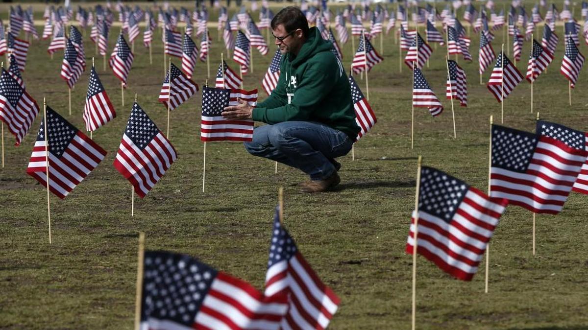 In 2014, Navy veteran Jeff Hensley of Frisco, Texas helped place flags on the National Mall in Washington, D.C. representing veterans and service members who have died by suicide. Since 2001, over 120,000 American veterans have died by suicide.