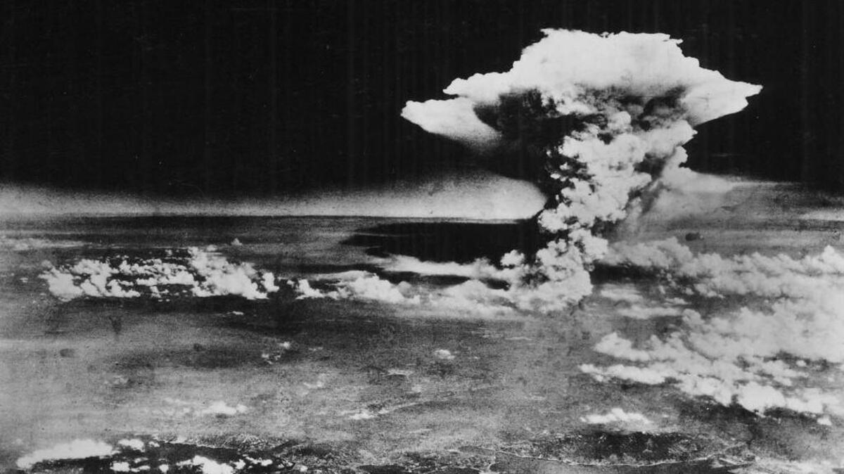 The view about one hour after the nuclear bomb was detonated above Hiroshima, Japan, on Aug. 6, 1945.