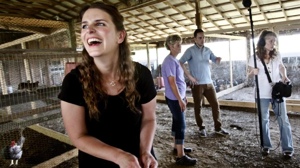 Chef Vivian Howard, 36, left, the star of the PBS show 'A Chef's Life', works on location at a chicken farm in Hookerton in 2014.