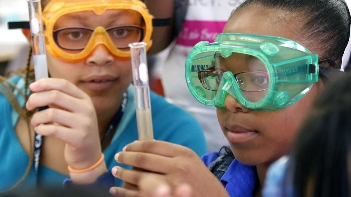 From left, middle schoolers Jalen Bynum and Jerlia Edmunds take turns watching each other’s DNA extraction results as they watch small strands of fruit DNA rise to the top of their test tubes during a DNA extraction exercise on Aug.1, 2015 at the Friday Institute for Educational Innovation. The author says schools need to stress innovation as a way to improve education.