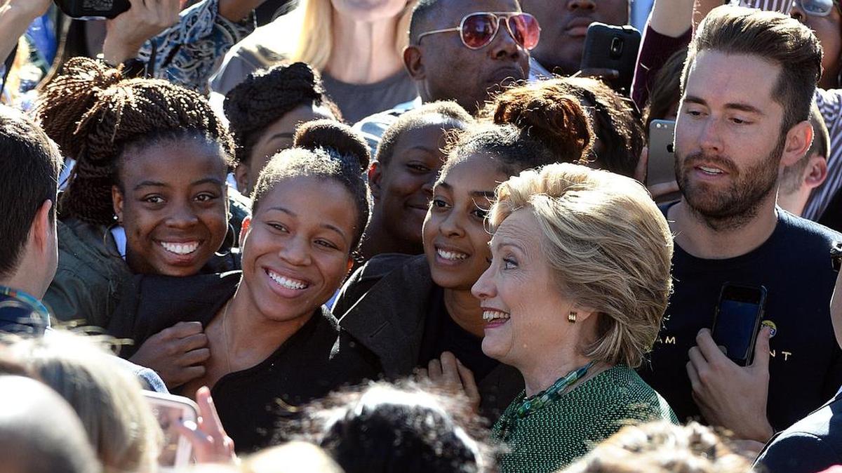 Democratic candidate for President Hillary Clinton works the rope line and gets selfies made with supporters after she held a rally at St. Augustine's University ion Oct. 23, 2016. Despite such events, a study found that nearly half of 18-25-year-olds in NC did not vote in the November election.
