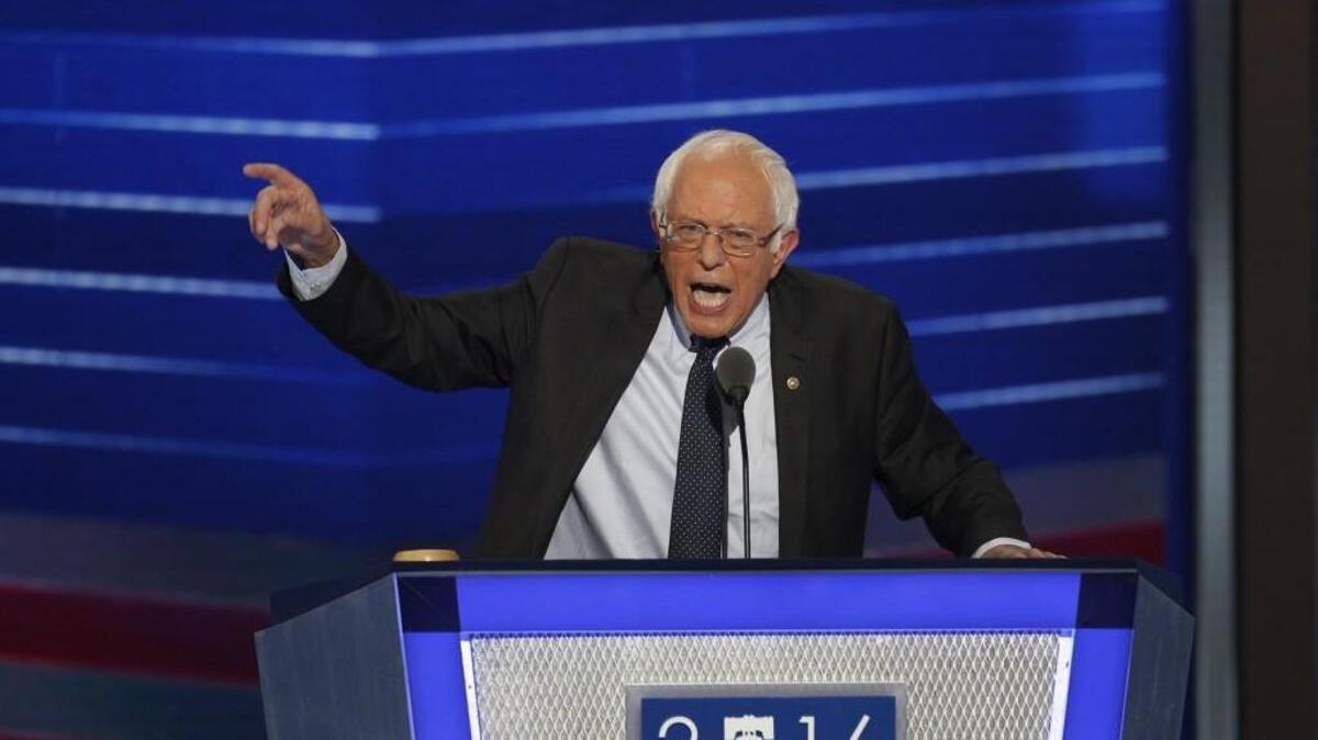 Bernie Sanders speaks passionately on the first night of the Democratic National Convention on Monday.