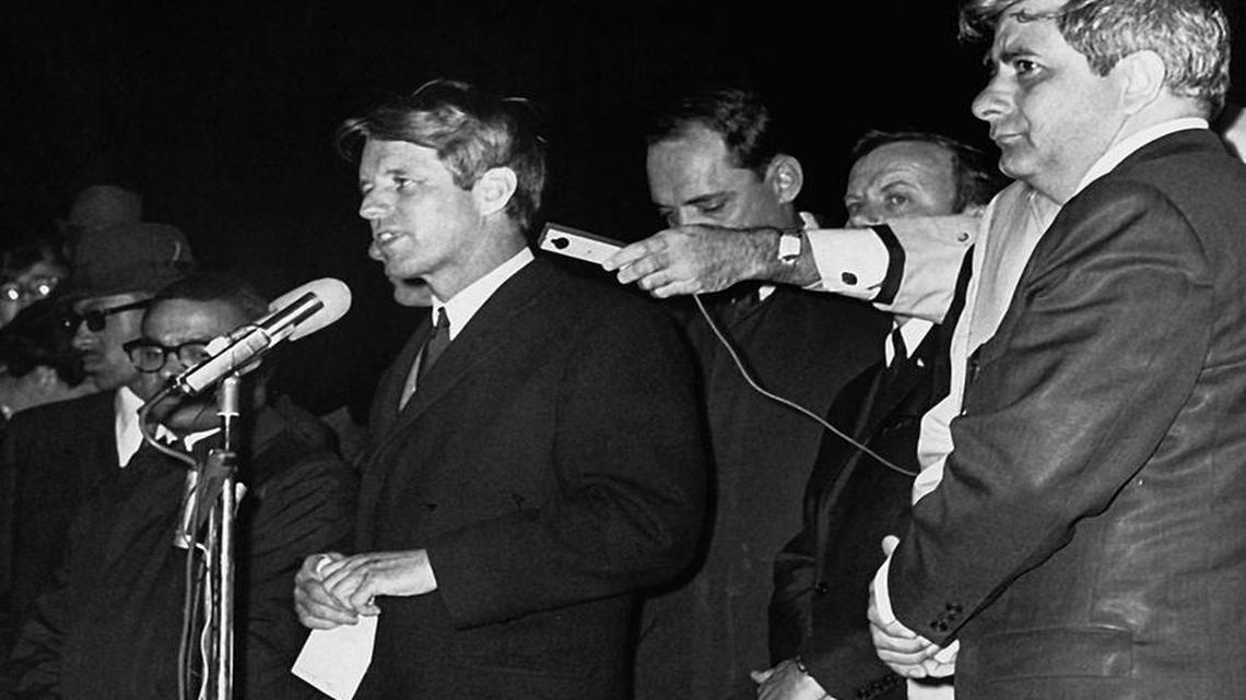 Robert F. Kennedy tells a crowd in Indianapolis of the assassination of Martin Luther King Jr.