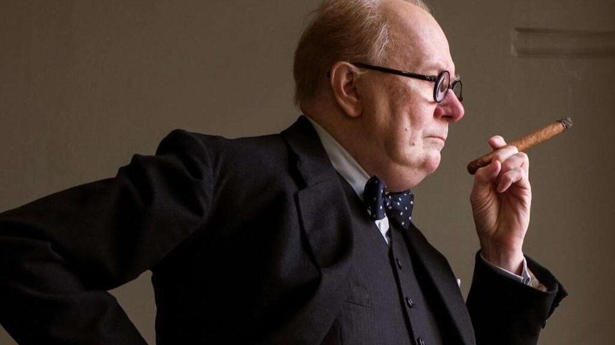 This image released by Focus Features shows Gary Oldman as Winston Churchill in a scene from “Darkest Hour.”