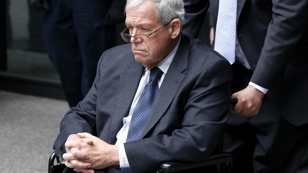 Former House Speaker Dennis Hastert departs the federal courthouse in Chicago after his sentencing on federal banking charges. Hastert was sentenced to more than a year in prison in the hush-money case that included accusations he sexually abused teenagers while coaching high school wrestling.