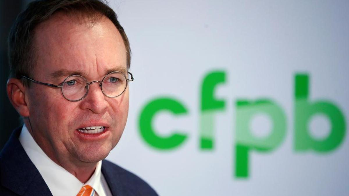 Mick Mulvaney speaks during a news conference after his first day as acting director of the Consumer Financial Protection Bureau in Washington, Monday, Nov. 27, 2017.
