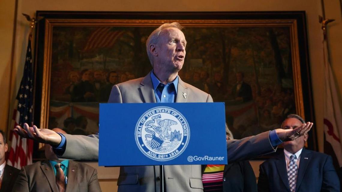 In this July 26, 2017 file photo, Illinois Gov. Bruce Rauner speaks during a news conference at the state Capitol, Wednesday, July 26, 2017, in Springfield, Ill.