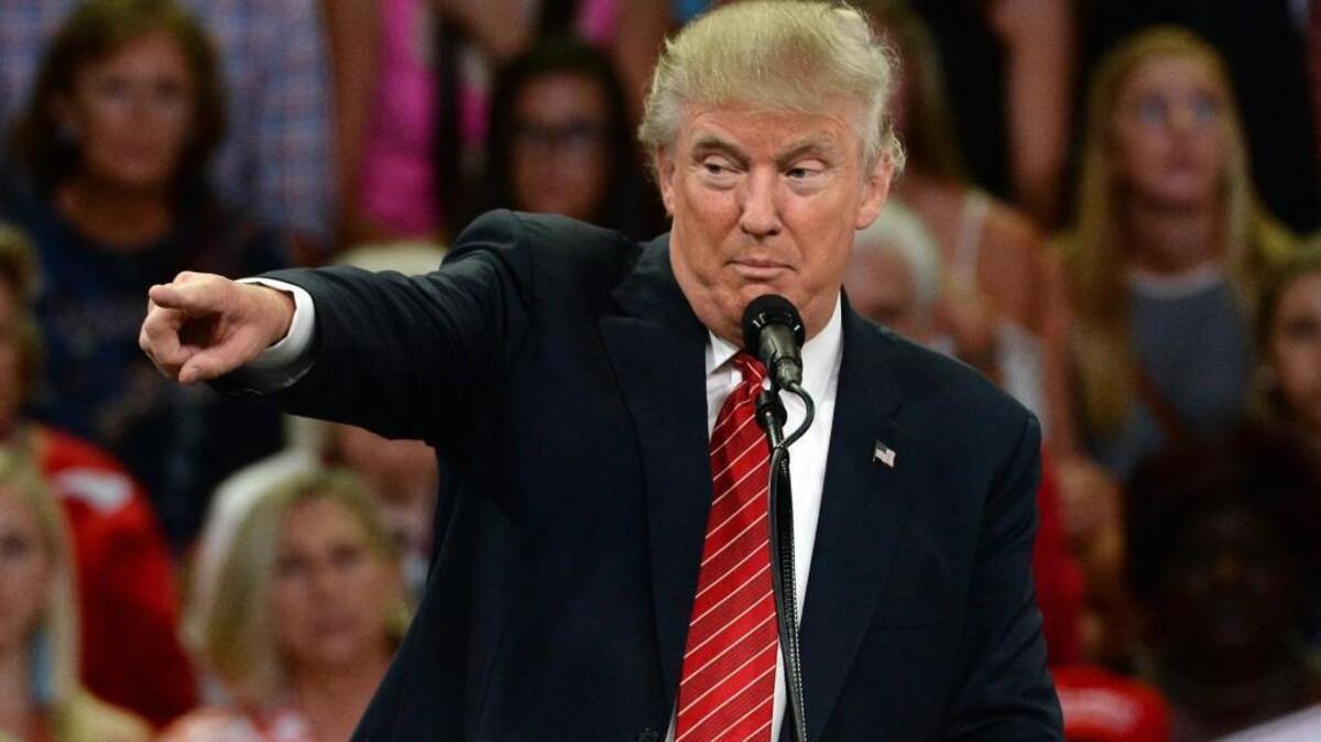 Republican presidential candidate Donald Trump makes remarks on the campus of University of North Carolina at Wilmington.