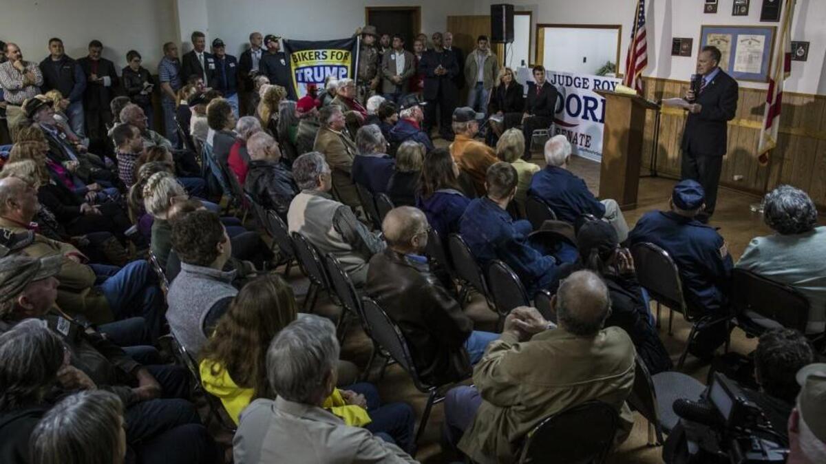 Judge Roy Moore holds a campaign rally on November 27, 2017 in Henagar, Alabama. Over 100 supporters turned out to the event packing the Henagar Event Center.