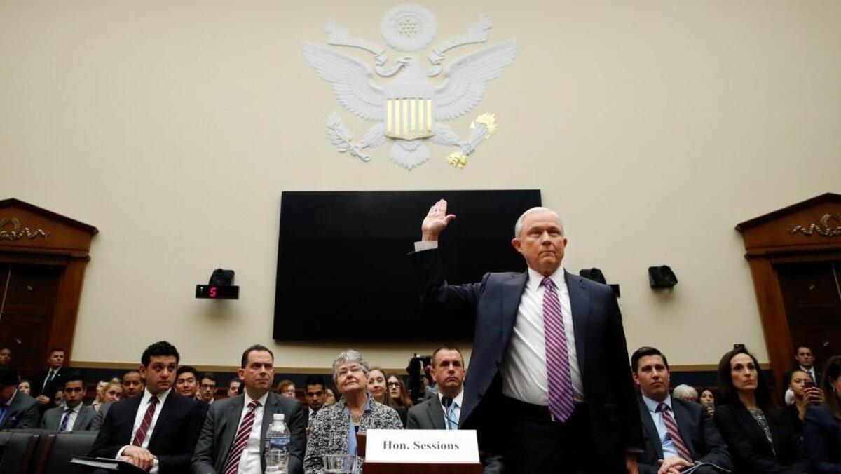 Attorney General Jeff Sessions is sworn in before the House Judiciary Committee on Capitol Hill, Tuesday, Nov. 14, 2017 in Washington.