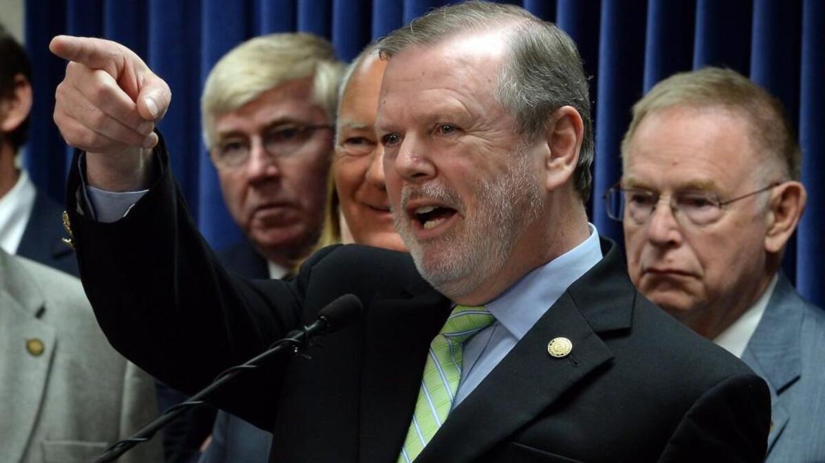 Senator Phil Berger, President Pro Tempore acknowledges a question from a member of the media at the N.C. Legislature where they announced they had reached a budget in 2016.