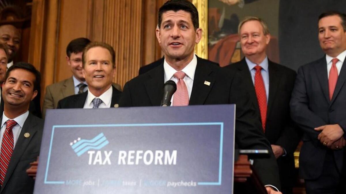 The Speaker of the United States House Paul Ryan makes closing remarks as US Senate and House Republicans announce the new tax reform plan endorsed by President Donald J. Trump in the U.S. Capitol Sept. 27, 2017 in Washington, D.C.