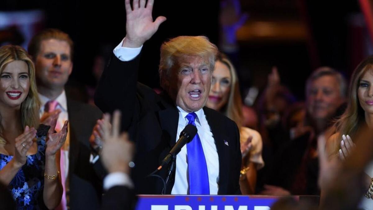 U.S. Republican presidential candidate Donald Trump speaks in New York following the primary in Indiana.